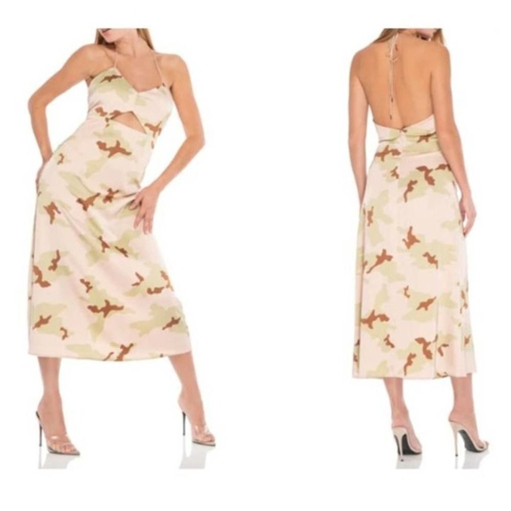 AFRM Women Radish Satin Camo Cutout Slender Midi Dress